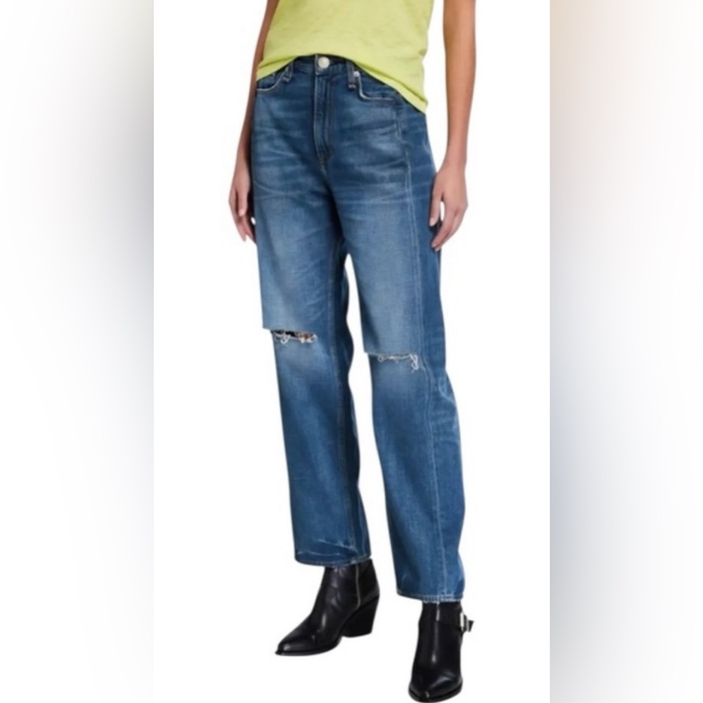RAG & BONE Sz 27 Super High Rise Straight Distressed Jeans in Finn Wash Exc Cond